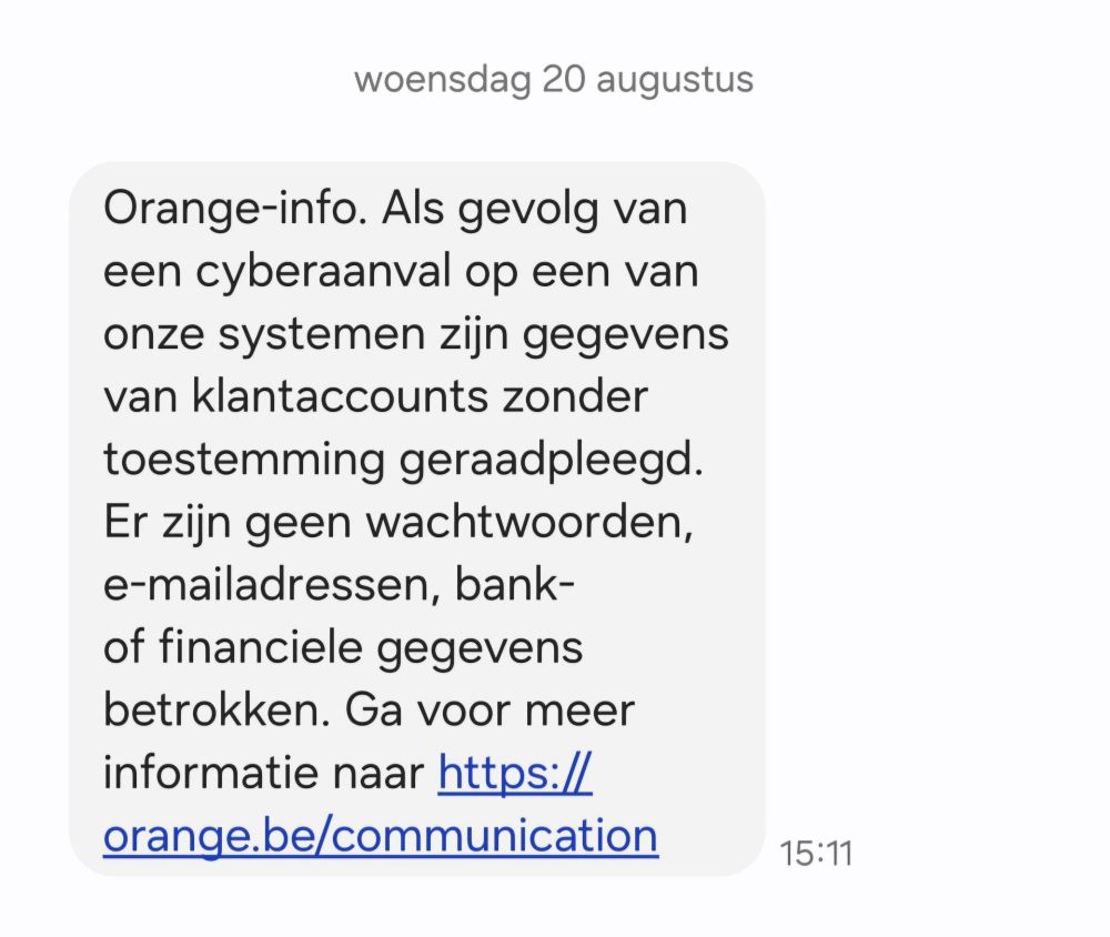 Screenshot sms orange 20-08-2025